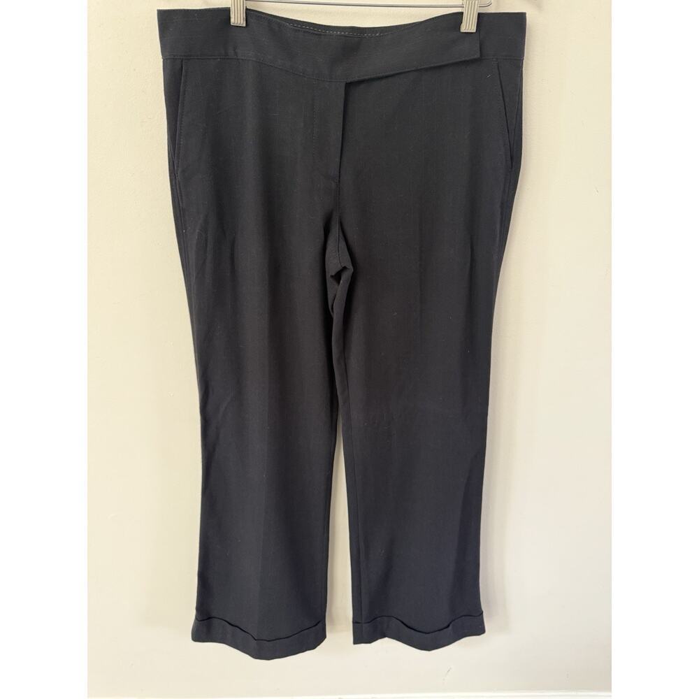 Old Navy High Rise Wide Leg Navy Blue Dress Pant Trouser Size 12 Cuff Pin Stripe